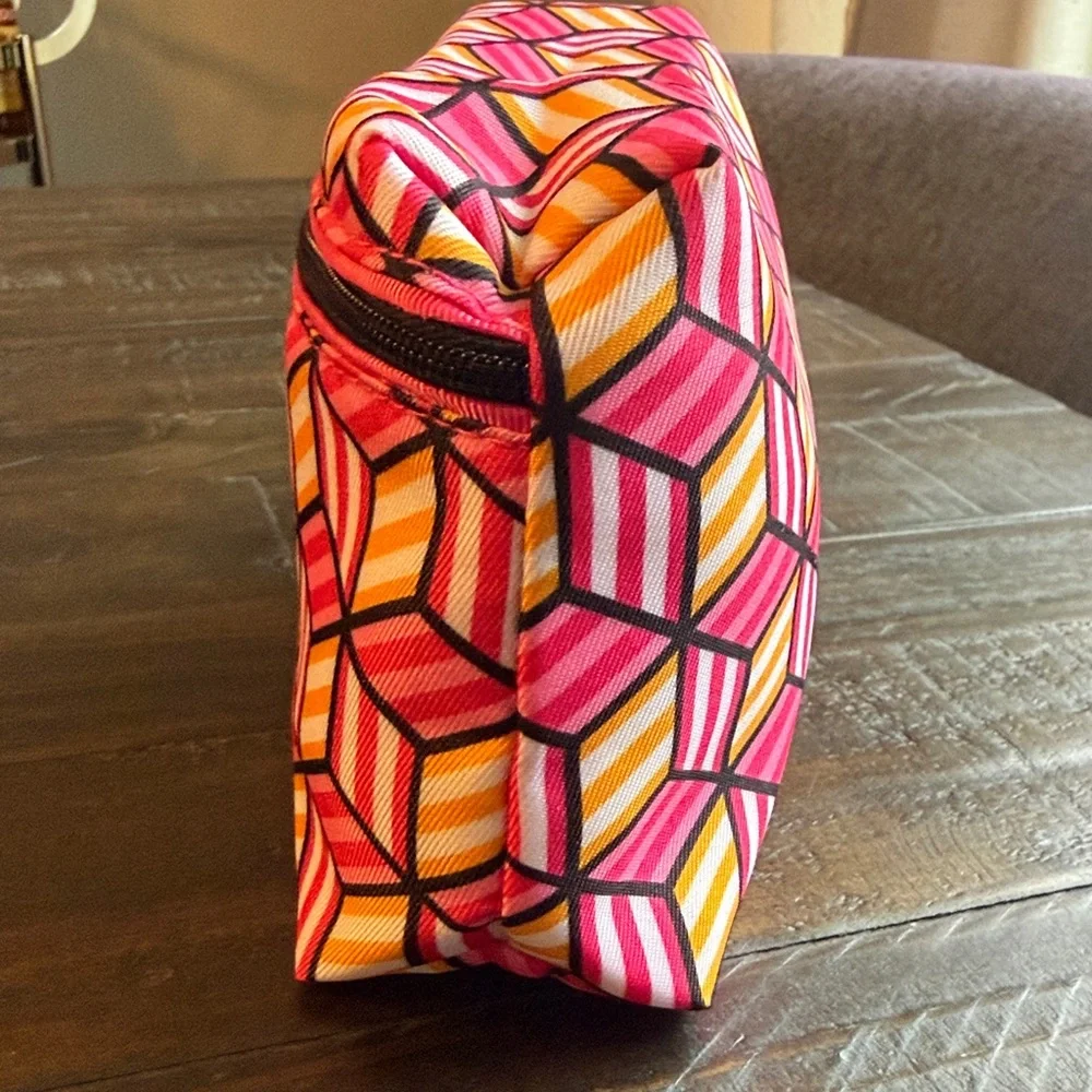 Clinique Cosmetic Bag Womens Small Pink Excellent‎ Vibrant Geometric